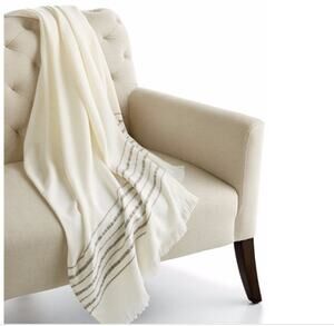 Home Design Studio‎ Border Stripe Throw Blanket 50x60 Ivory Gray Fringe NWT